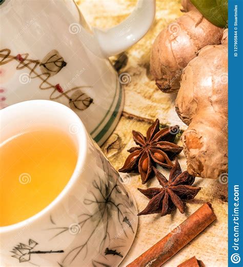 Chinese Ginger Tea Shows Teacups Teas And Refreshments Stock Photo