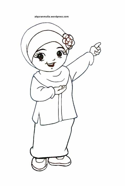 Mewarnai Gambar Kartun Anak Muslimah 18 | alqur'anmulia