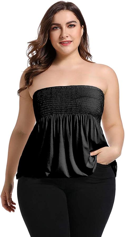 Womens Sexy Strapless Sleeveless Pleated Stretch Casual Large Size Tube Top Xl 5xl At Amazon
