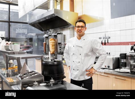 Chef At Kebab Shop Stock Photo Alamy