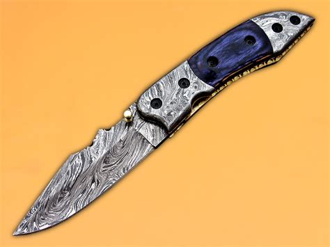 Custom Handmade Damascus Steel Folding Pocket Knife Purple Etsy