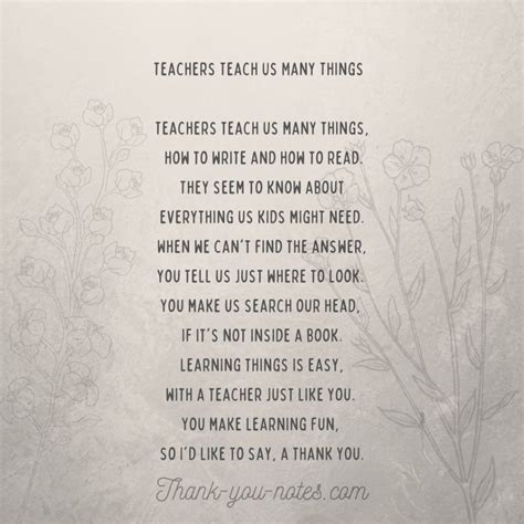 Teacher Thank You Poems The Thank You Notes Blog