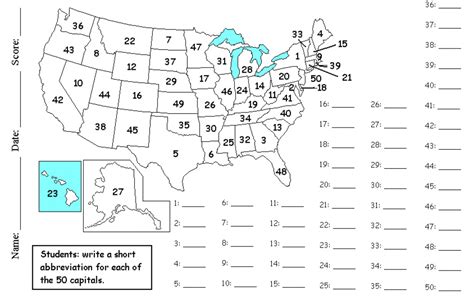 50 States And Capitals Map Quiz Printable Printable Maps Images