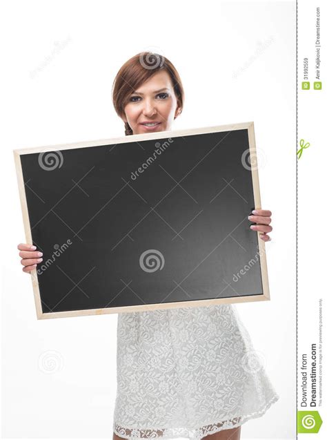 Woman Holding A Blank Chalkboard Stock Image Image Of Chalkboard