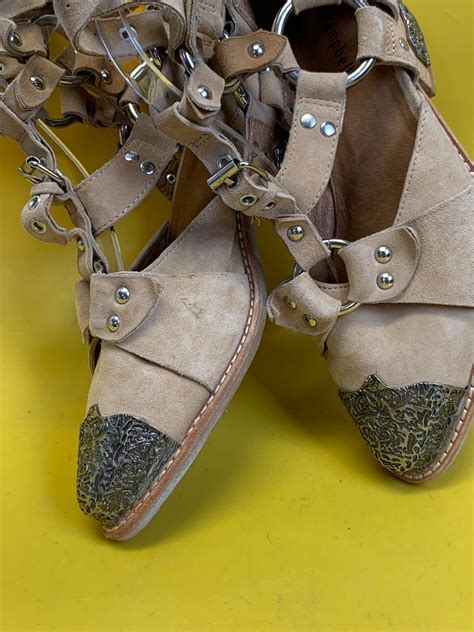 as is jeffrey campbell temeku strappy ankle boot ornate metal heel and toe cap boardwalk vintage