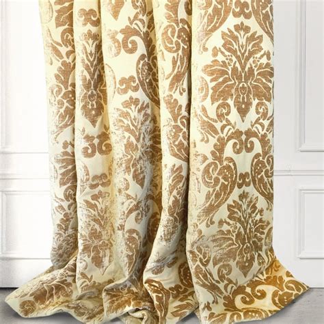 Gold Velvet Damask Pleated Drapery Curtain Classic And Modern Home