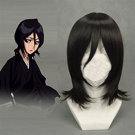 Harajuku Straight Black Cosplay Wig Bleach Kuchiki Rukia Anime Costume