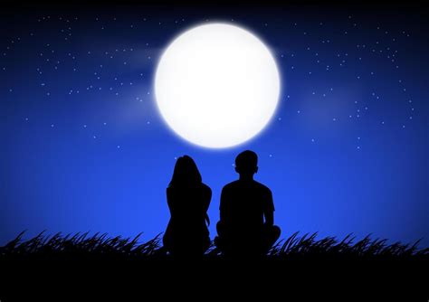Silhouette Image A Couple Man And Woman Sitting With Moon On Sky At Night Time Design Vector