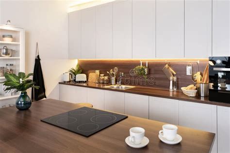 Modern Kitchen Room In New Contemporary Apartment Stock Image Image