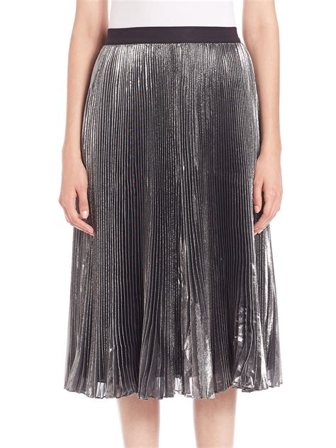 Lyst Rebecca Taylor Pleated Silk And Lurex Skirt In Metallic
