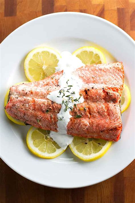 Grilled Salmon With Thyme Cream Sauce Girl Gone Gourmet
