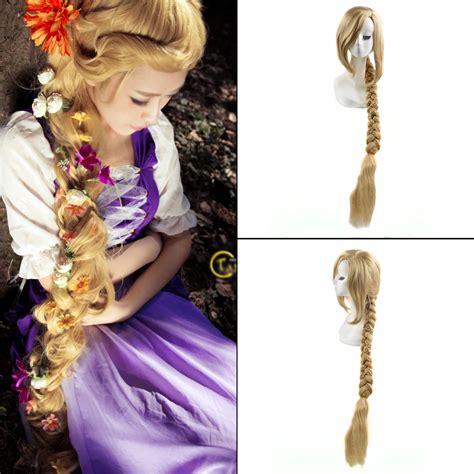 110cm New Movie Tangled Princess Rapunzel Wig Extra Long Blonde Braid Synthetic Anime Cosplay
