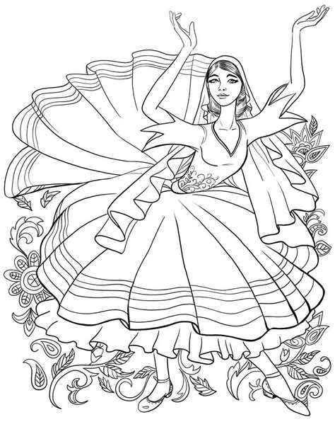 Tatar Girl Dancing Färbung Seite Kostenlose Druckbare Malvorlagen Für