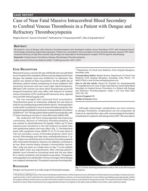 Pdf Case Of Near Fatal Massive Intracerebral Bleed Secondary To