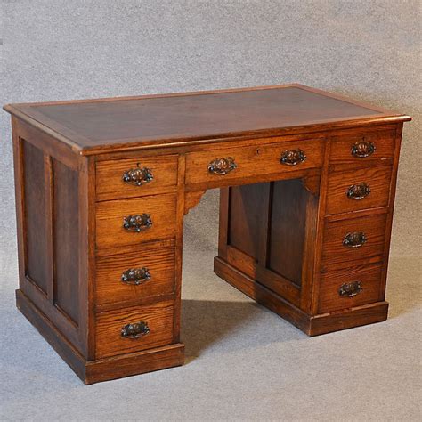 Antique Desk Victorian English Oak Twin Pedestal Writing Study Table