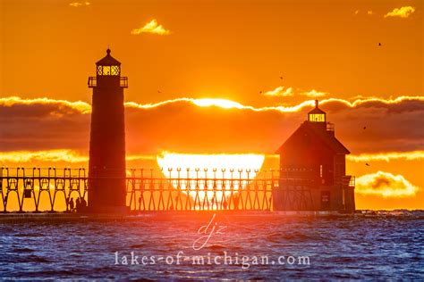 Grand Haven South Pier Lighthouses — Dan J Zeeff Aerial Landscape