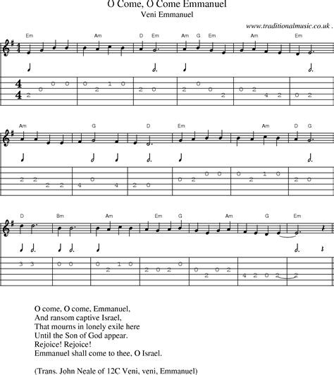 Common Session Tunes Scores And Tabs For Guitar O Come O Come Emmanuel