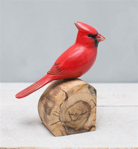 Cardinal Male 7h Hand Carved Wooden Bird Etsy Carved Wooden Birds