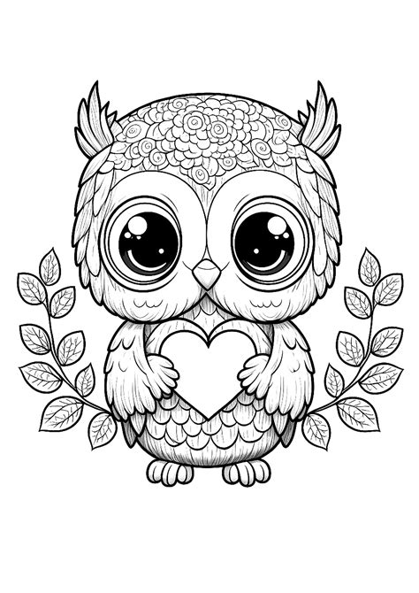 Pretty Owl With A Heart Owls Kids Coloring Pages