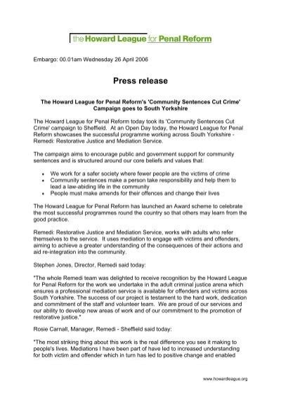 Press Release The Howard League For Penal Reform