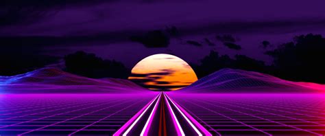 Sunset Synthwave Retrowave Horizon Digital Art 4k 79