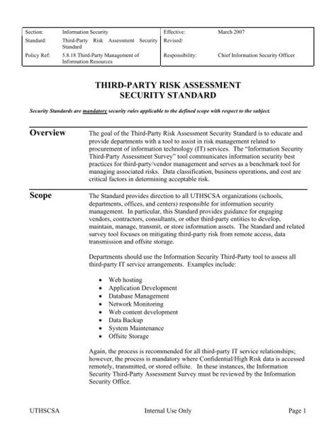 Third Party Risk Assessment Security Standard Information
