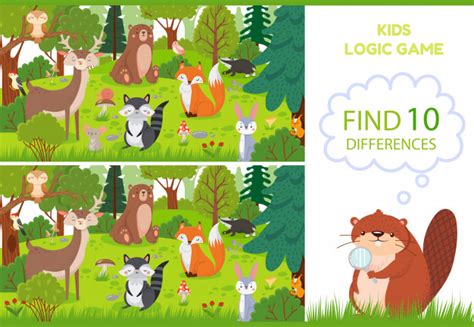 Forest Animals Find Differences Game Educational Kids