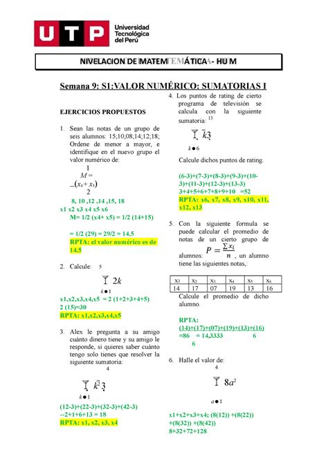 S09s1 Ejercicios Resuelto Nivelacion De Matemática Utp Studocu