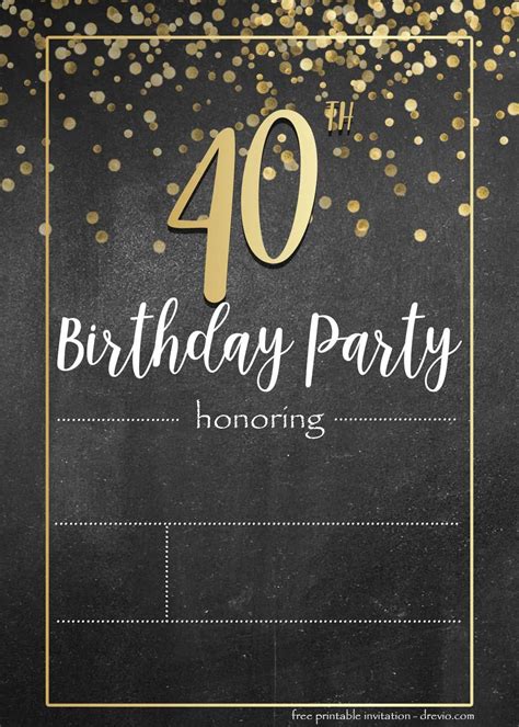 Free Golden Confetti Adult Invitation Templates 40th Birthday