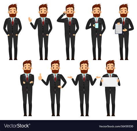 Set Of Businessman Character Design Male In Suit Vector Image