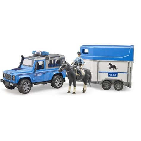 Bruder Land Rover Defender Police Vehicle With Horse Trailer Horse And