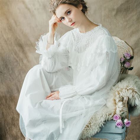 buy 2018 retro royal princess mesh nightgowns spring autumn sexy o neck lace