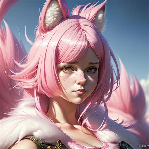 Portrait Of A Cute Furry Girl With Pink Hair Fluffy Openart