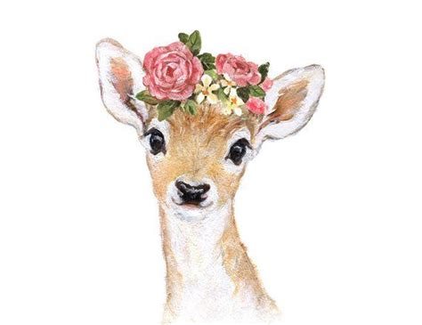 Deer Flower Crown Nursery Decor Girl Deer Flower Crown Etsy Deer