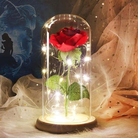 Exclusive Real Preserved Rose In Glass Dome With Lights Rose Valentines