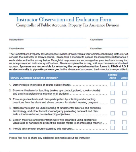 sample instructor evaluation forms   ms word