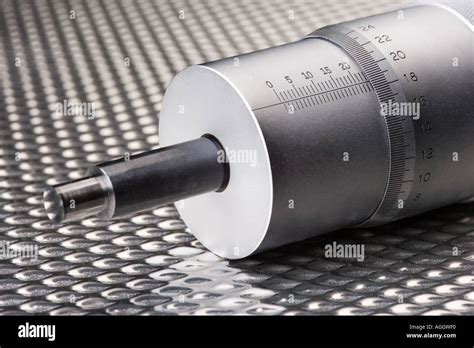 A Precision Micrometer Spindle Used For Precision Measurements Stock