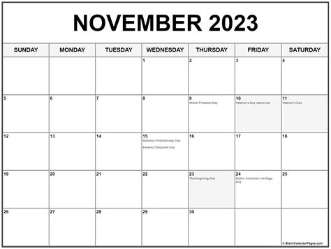 November 2018 Calendar With Holidays