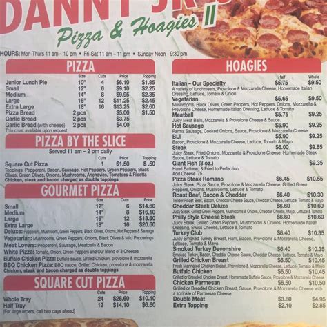 Menu At Danny Jrs Pizza And Hoagies Pizzeria Eighty Four