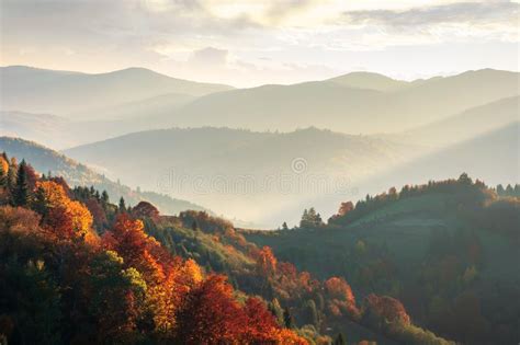 Beautiful Autumn Landscape In Mountains At Sunset Stock Photo Image