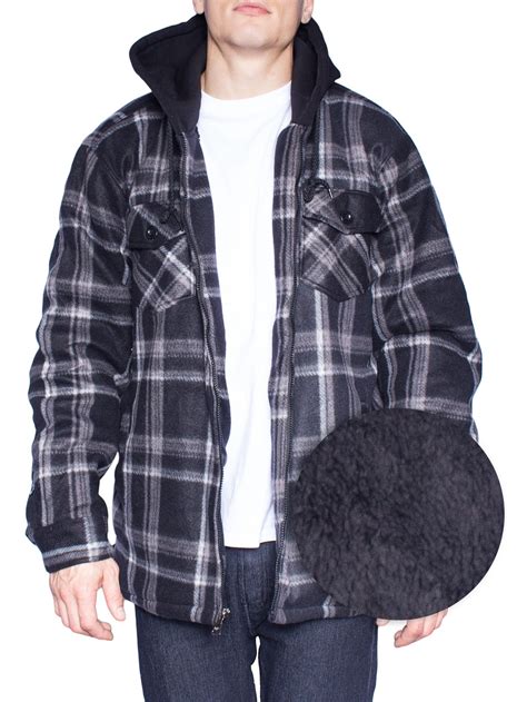 Mens Flannel Jackets For Mens Fleece Sherpa Lined Plaid Shirt Hooded