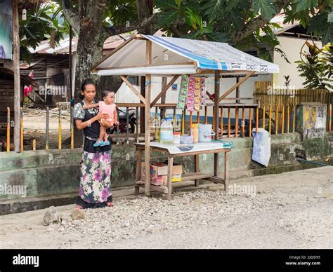Ambon Island Indonesia Feb 2018 Small Market Stall In Front Of A