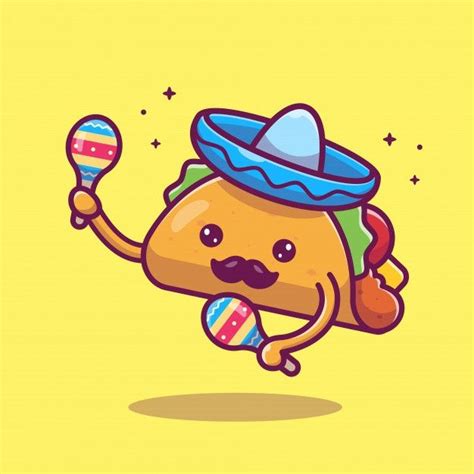 Taco Mustache Mascot Cartoon Illustration Cute Taco Character And