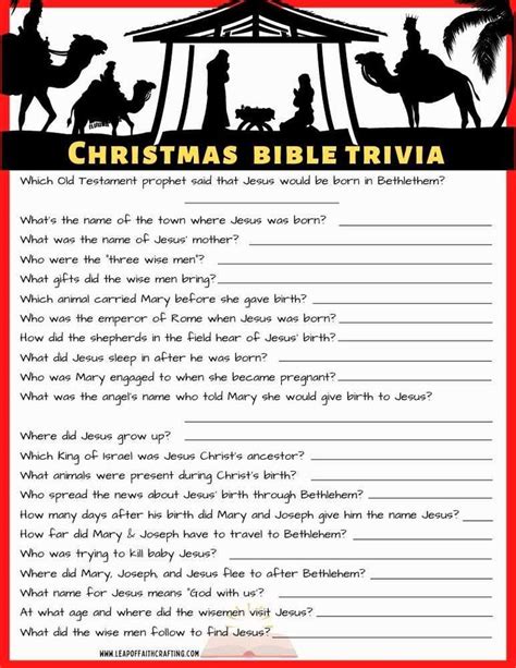 Free Christmas Bible Trivia Printables 2 Versions Christmas Bible
