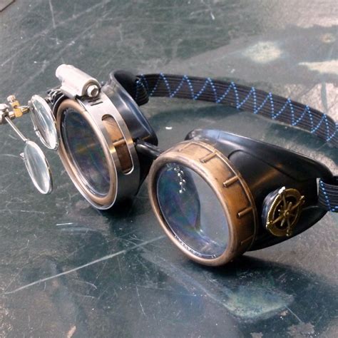 black and bronze compass steampunk goggles with double eye loupe