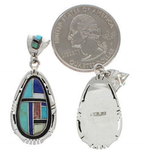 Southwestern Multicolor Inlay Sterling Silver Post Dangle Earrings Ex