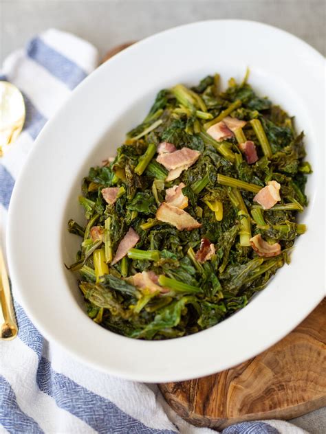 How To Cook Mustard Greens Braised Mustard Greens With Bacon Recipe