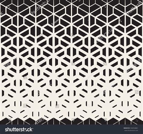 Vector Seamless Black And White Hexagon Triangle Split Lines Halftone
