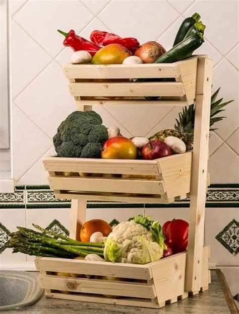 3 Tier Wooden Vegetable Fruit Food Storage Rack Classic Fruit Storage