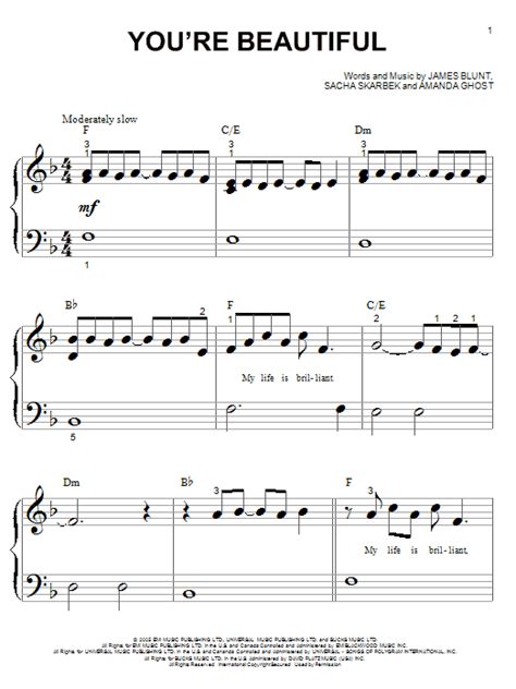Youre Beautiful Sheet Music James Blunt Big Note Piano